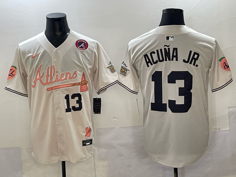 Men Atlanta Braves #13 Acuna jr cream Nike 2025 MLB Jersey 005